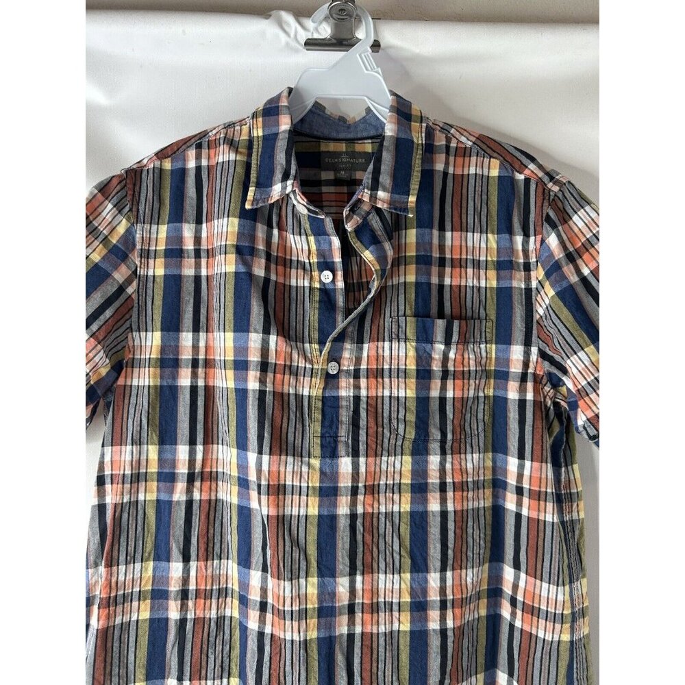 L.L. Bean Signature Rainbow Madras Plaid Button Popover Shirt Preppy - Picture 3 of 6